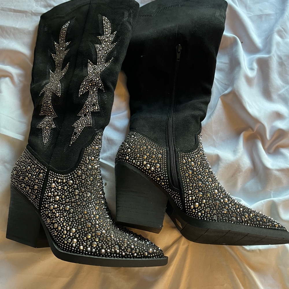 Madden Girl Black and Silver Studded Heeled Boots